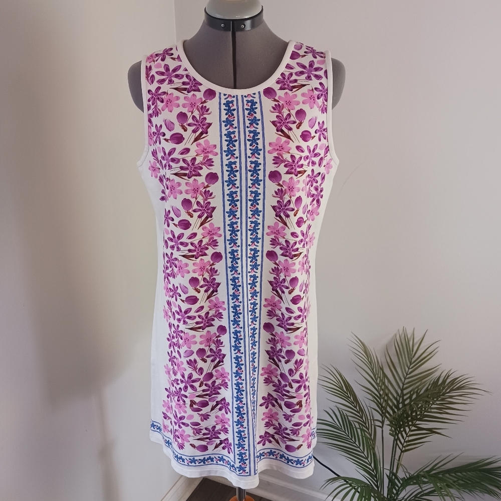 Max Studio Sz M Sleeveless Floral Mixed Print Shirt Dress Solf Casual Pink/Blue